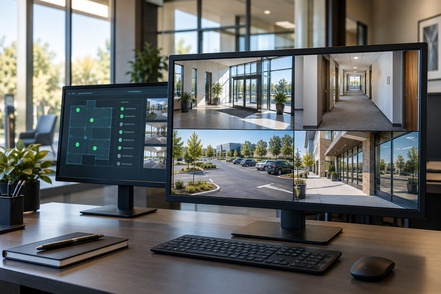 Security monitoring system displaying live surveillance views